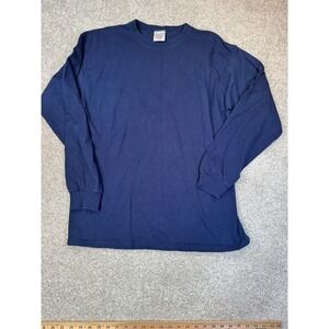 Vintage Pluma Heavyweight Cotton Long Sleeve T-Shirt Navy Blue Mens Large USA